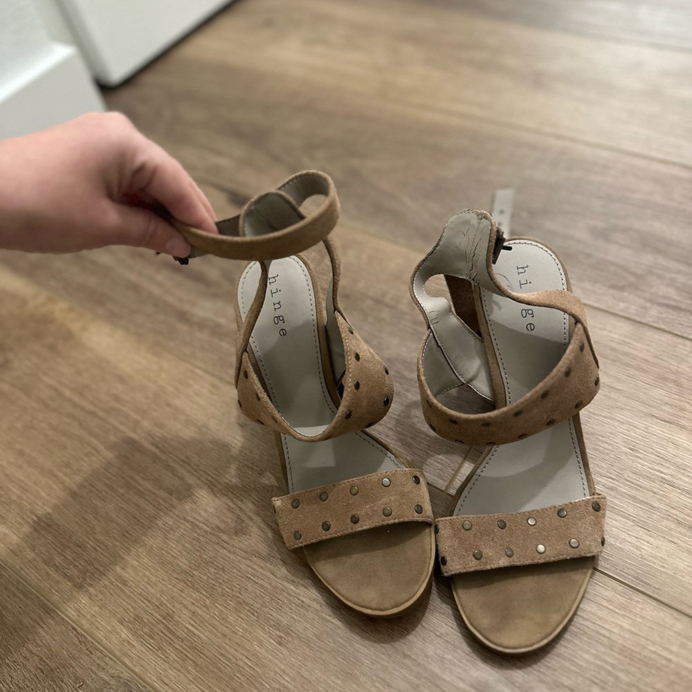 Tan Suede Studded Sandals